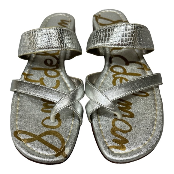 Sam Edelman Bernice Leather Metallic Silver Toe Loop Sandals Flats Sz 9.5 M - Picture 2 of 10